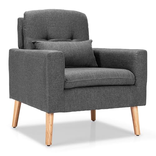 RELAX4LIFE Sessel mit Kissen, Loungesessel mit Massivholzbeine, Relaxsessel mit Armlehnen Lumbalkissen, Ohrensessel Gepolstert, Armlehnensessel für Schlafzimmer Wohnzimmer Büro, 77 x 73 x 85 cm