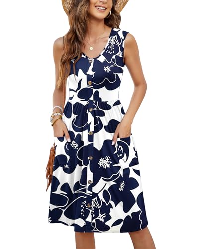 Image of MOLERANI Women Summer Dresses Sleeveless Casual Loose Swing Button Down Midi Dress with Pockets
