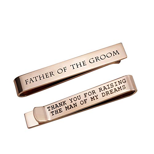 LParkin Stainless Steel Tie Clip Wedding Set - Father of The Groom Tie Clip - Father of The Bride Tie Bar (Father of The Groom-Rose Gold)