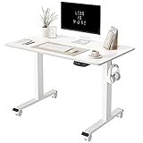 FEZIBO Height Adjustable Electric Standing Desk, 40 x 24 Inches Stand Up Table, Sit Stand Home Office Desk with Splice Board, White Frame/White Top