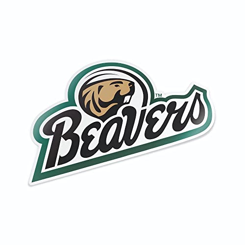 Image of Bemidji State University Beavers Script Logo with Bucky the Beaver Weatherproof Vinyl Sticker Car Decal from Nudge Printing