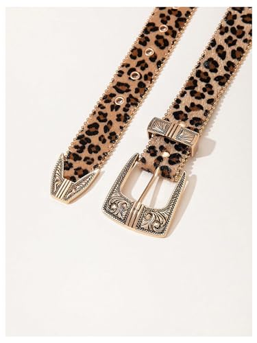 Floerns Women'S Carved Pattern Leopard Print Pu Leather Wide Buckle Belt Camel 5T thumb #2