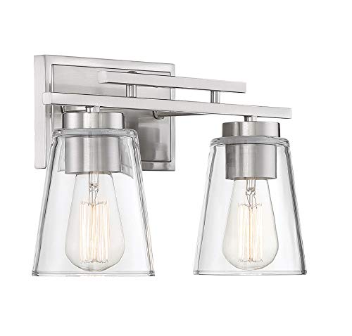 Savoy House 8-1020-2-Sn Calhoun 2-Light Bathroom Vanity Light In A Satin Nickel Finish With Clear Glass (15" W X 9" H) #TOP3