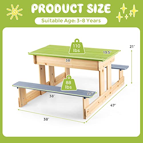 Kotek Kids Picnic Table For Outdoors, 4 In 1 Wooden Sand And Water Table With Removable Tabletop & 2 Storage Bins, Indoor Activity Sensory Table And Chair Benches Set Art Play Table For Patio & Yard #TOP5