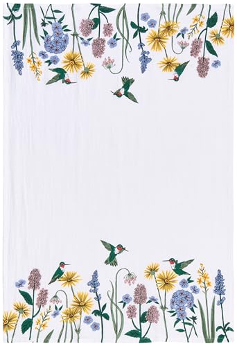 Image of Now Designs Hummingbird Collection Floursack Dishtowel Set of 3, Extra-Large 20x30in, 100% Cotton Kitchen Linens