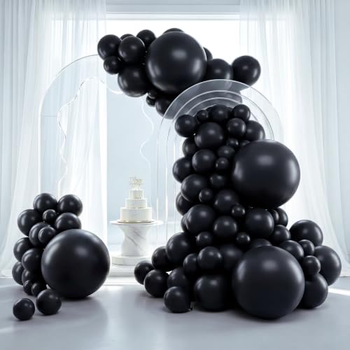 Image of RUBFAC Black Balloon Arch Kit, 129pcs Different Sizes Pack of 18 12 10 5 Inch Garland, Latex Balloons for Graduation Birthday Party Wedding Casino Gaming Retirement Decorations