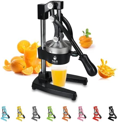 N&B NICE&BRAVO Professional Citrus Juicer Commercial Grade Manual Hand Press Orange Squeezer Heavy Duty Orange Juicer Metal Lemon Squeezer Premium Quality Upgrade,Dark Black