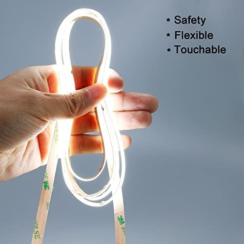 TOPAI 12V COB LED Strip Light Cool White 6000K 16.4ft/5M High Density 480LED/M Dotless CRI 90 4000Lm NO Waterproof IP20 Flexible Cuttable LED Tape Light for Cabinet Home DIY Lighting Projects