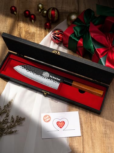 Image of Professional 7 inch Japanese Santoku Knife, Handcrafted 5 Layers 9CR18MOV High Carbon Steel Kitchen chef Knife with Ergonomic Rosewood Handle and Luxury Sandalwood Box (Personalized Design)