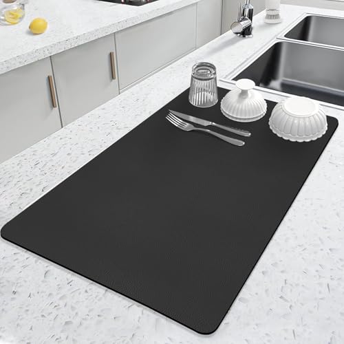 Image of Large Kitchen Water Absorbent Mat for Dish Drying | Mat for Drying Kitchen Utensils | Extra-Large Drying mat for Kitchen Water-Absorbing Drying mats for kitchenware (60*40)