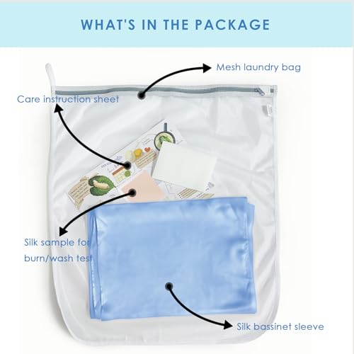 Image of PROMEED 100% Mulberry Silk Bassinet Sleeve for Baby Bald Spots, Preminium 23 Momme Silk Bassinet Half Sheet for Baby Hair Loss (Light Blue)
