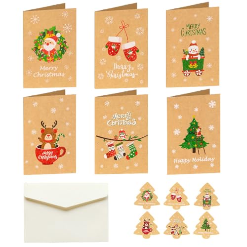 A-Focus 12 Pack Mini Size Merry Christmas Greeting Cards with Env...