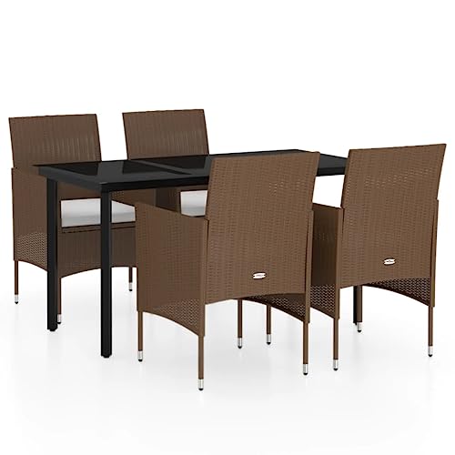 Mhdvray Salon de Jardin 5 Pièces Ensemble Salle à Manger avec Table 140x70 cm et 4 Fauteuils Résine Tressée avec Coussins Mobilier Extérieur pour Terrasse...