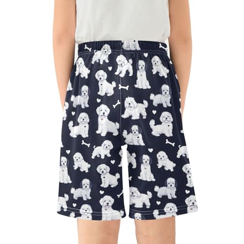 White Puppies Bones Sleep Shorts Summer Pajama Shorts Elastic Waist Sleep Bottoms with Pockets 6-14 Years2