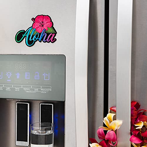 Aloha Designs - Aloha Hawaii Hibiscus Magnet With Colorful Embossed Letters | Decorative Hawaiian Decor With Island Vibe For Home, Office, Bar, Tiki Bar, Laua & Restaurant | Hawaii Magnet 5 X 4 Inch #TOP1