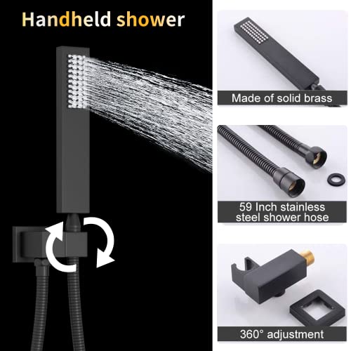 AYIVG Multifunctional Thermostatic Concealed Shower System Matte Black Ceiling Shower Faucet System Brass Shower Faucet Set With Digital Display Shower Valve And Hand Shower And 16 * 24” Shower Head