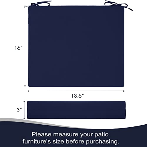 Basic Beyond Outdoor Chair Cushions For Patio Furniture - Square Corner Outdoor Chair Cushions Set Of 4, Waterproof Seat Cushions With Ties, 18.5"X16"X3", Navy #TOP4