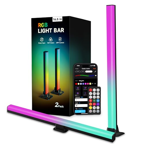 VUQ Light Bars with RGB+IC, 16.5-inch Bluetooth TV LED Backlight Suitable 45-85inch TVs, Smart TV Behind Lights with 16M Colors Scene and Music Modes for Gaming, Patry, Room Decotation