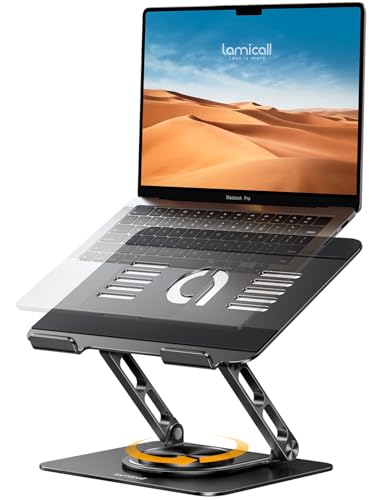 Lamicall Adjustable Laptop Stand for Desk - 360 Rotating Base Ergonomic Computer Stand, Aluminum Laptop Riser Foldable Protable for Office Home fits MacBook Neo Air Pro, Dell, HP (10-17.3'') - Black