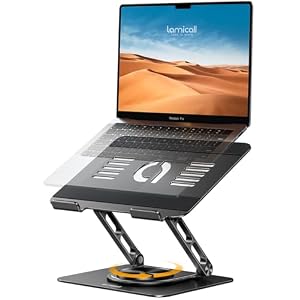 Lamicall Adjustable Laptop Stand for Desk – 360 Rotating Base Ergonomic Computer Stand, Aluminum Laptop Riser Foldable Protable Valentines Day Gift fits MacBook Air Pro, Dell, HP (10-17.3”) – Black