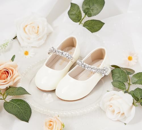 Image of PHIRAMIN Toddler Flower Girl Glitter Dress Shoes Little Girl Ballet Flats Bow Wedding Party