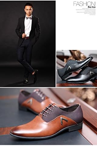 Men Pointed Toe Business Dress Formal Leather Shoes Flat Oxfords Loafers Slip On Brown | Image 5