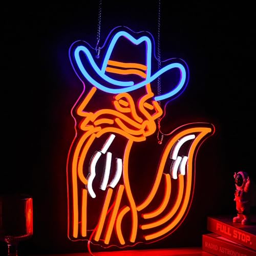 Image of GNVETZLL Fox Neon Sign Dimmable LED Cowboy Fox Neon Light For Wall Decor USB Powered Fox Light Up Sign for Living Room Bar Art Wall Decor Gifts(Multicolour 16.7 inch*12.8 inch