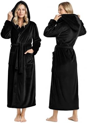 NY Threads Women's Fleece Hooded Bathrobe Plush Long Spa Robe, Me...