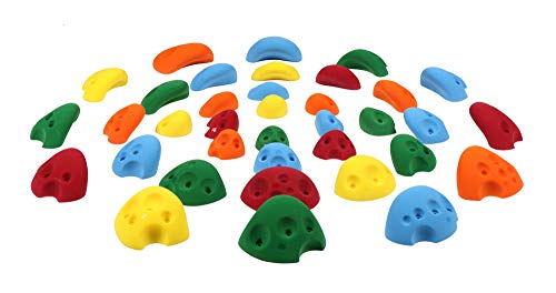 Atomik Rock Climbing Holds Set of 36 Screw-On Barefoot Friendly Divots in Assorted Bright Tones