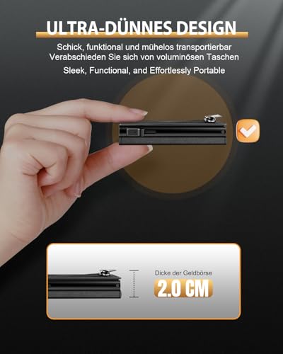dwnkove Kartenetui Herren, Slim Wallet mit Münzfach & RFID Schutz & ID-Fenster, Pop-Up Smart Wallets for Men and Card Holder, Leder Portmonee Geldbeutel Kreditkartenetui für 11 Karten, Schwarz