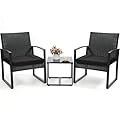 Murago 3 Piece Wicker Patio Bistro Set, Rattan Conversation Set with Coffee Table, for Balcony, Porch, Garden, Yard, Poolside, Black Frame with Black Cushion