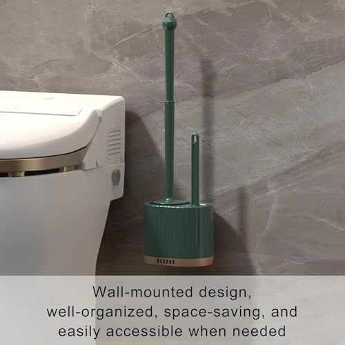 Image of HomeCloud Wall Mounted Silicone Toilet Brush | Soft Bristle Bathroom Cleaning Brush with Holder | Modern Japanese Design | Quick-Drying & Hygienic (Dark Green)