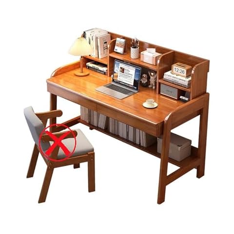 Solid Wood Writing Desk with Hutch and Drawers, Compact Computer Desk Home Office Desk with Bookshelf, Simple Writing Table Pc Laptop Workstation for Study Room, Bedroom Cover