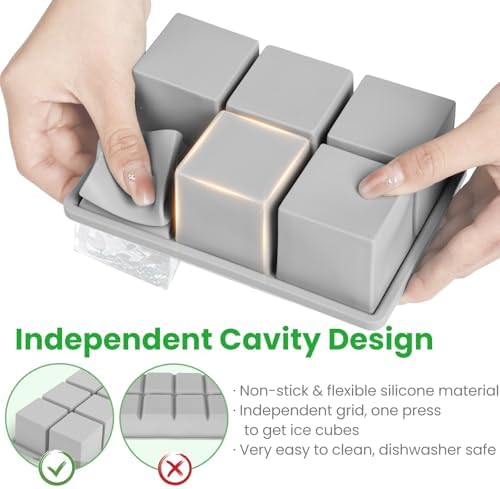 Silicone Ice Cube Tray 2-Pack, Large Ice Cube Molds for Whiskey, 2-Inch Big Square Ice Trays for Freezing, Whiskey Ice Cubes Mold for Cocktails - Thumbnail 2