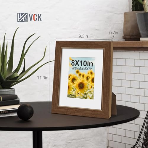 Image of VCK 8x10 Picture Frame 5 Pack, Brown Wood, 5x7 Mat, Glass, for Portrait