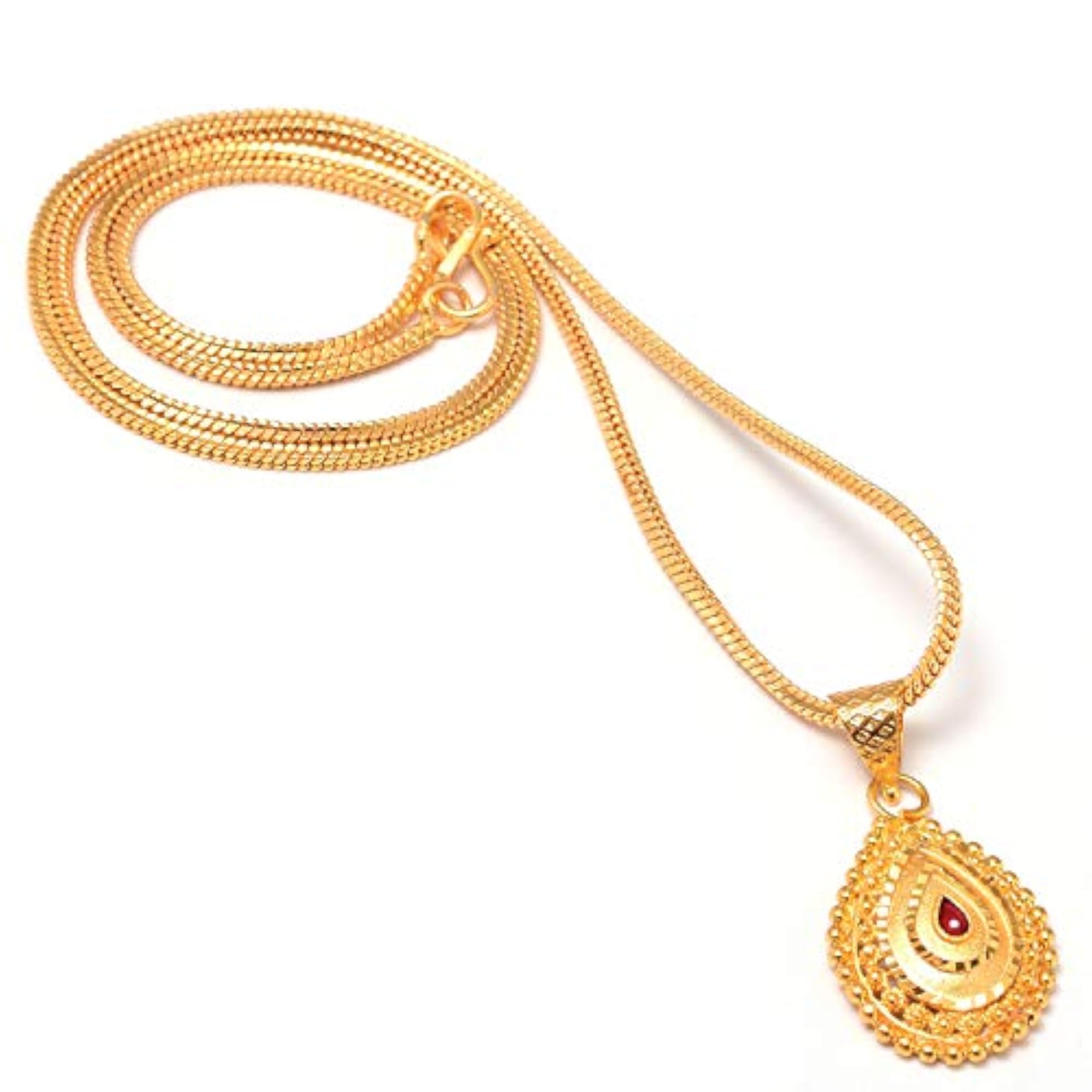 Round Gol/Heart Style Meena Work Plated Locket/Pendant with Chain