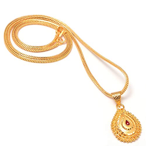 Round Gol/Heart Style Meena Work Plated Locket/Pendant with Chain