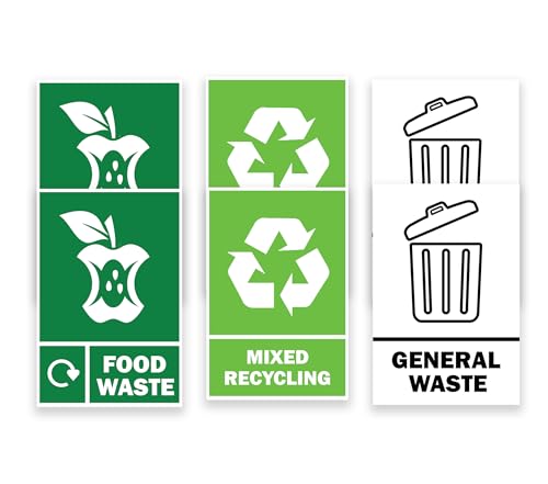 Lot de 6 étiquettes permanentes en vinyle pour déchets de déchets (2 recyclages mixtes, 2 déchets généraux, 2...