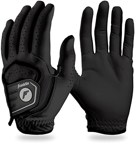 Franklin Sports Golf Glove - Pro Golf Gloves - Premium Leather Golfing Glove - Maximum Grip - Black - Left Hand Glove - Adult Medium