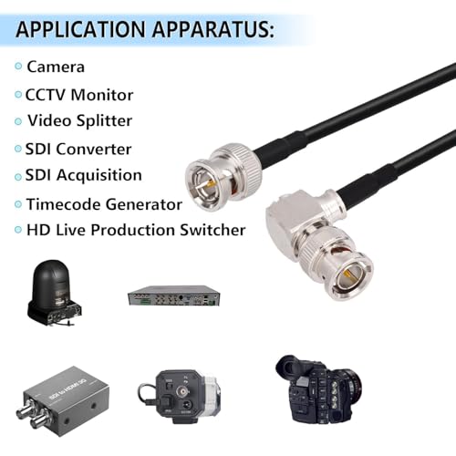 Image of Superbat 3G /6G SDI Cable 3ft Short Right Angle BNC Male to BNC Male Video Cable Thin Belden 1855A 75 Ohm for HD Camera CCTV Monitor Video Switcher SDI Splitter 2-Pack