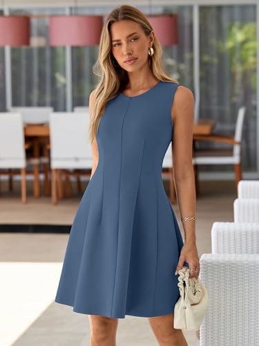 Simplee Womens Summer Sleeveless Mini Dress A Line Bussiness Casual Cocktail Party Short Dresses Grey Blue M — view 6