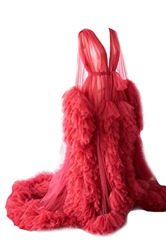 BATHGOWN Sexy Illusion Long Lingerie Tulle Robe Nightgown Bathrobe Sleepwear Bridal Robe Wedding Scarf
