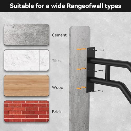 Handrail for Outdoor Grab Bar Frossvt Wall Mount Handrail, 25.8'' Garage, Porch, Garden 1 to 3 Steps Stairs Black - Thumbnail 4