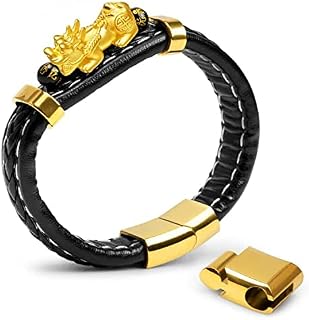 Katomi Black Feng Shui Bead Bracelet Chinese Pi Xiu Bracelet Obsidian Wealth Bracelet with Hand Carved Amulet for Good Luck Wealth (6mm Obsidian X2, 22cm)
