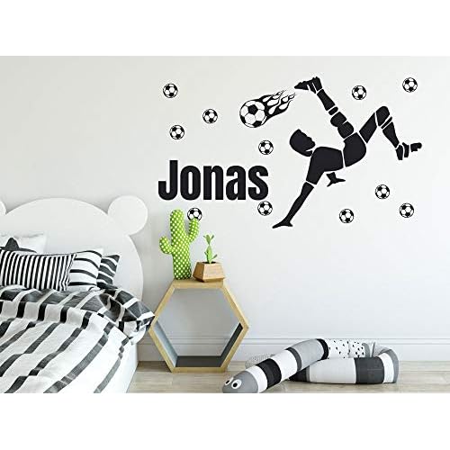 GRAZDesign Wandtattoo Fussball mit Name Kinderzimmer, Geschenk für Junge, Fussballspieler mit Ball, personalisierte Fußball Geschenke für Kinder / 69x40cm / Dunkelgrau