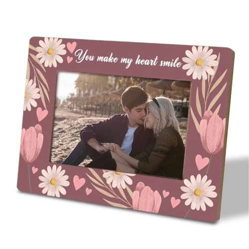 EDQAWN You Make My Heart Smile Wooden Photo Frame, Romantic