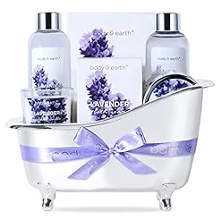 BODY & EARTH Lavendel Wellness Set für Frauen 7 tlg, Beauty Set, Badeset Frauen Geschenk, Geburtstagsgeschenk für Mama, Freundin Geschenkbox Valentinstagsgeschenke
