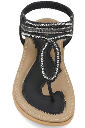 Image of UBFEN Womens Bohemian Flat Sandals With Back Strap Summer Beach Comfortable Bling