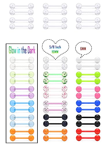 Prjndjw 48Pcs 14G Glow In The Dark Flexible Acrylic Straight Tongue Nipple Ring Retainer Body Piercing Jewelry For Women Men 16Mm Bar #TOP5