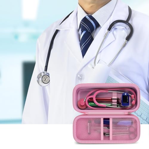 Image of Stethoscope Case for 3M Littmann Classic III /Cardiology IV, PinkHeart | for MDF Acoustica Stethoscopes, for Nurses, Doctors, Nursing School Essentials, Students, Clinic, EMS, Travel, Hard Bag Only